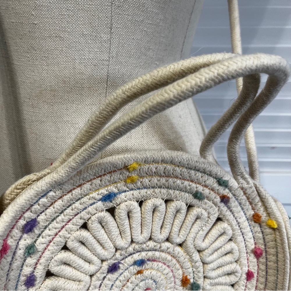 Cream Crossbody Bag Macrame Bag with Colorful Polka Dots - Picture 6 of 8